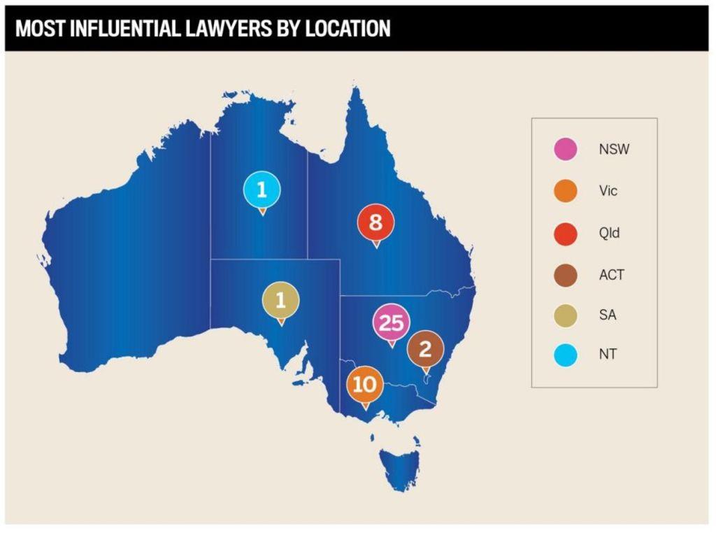 Most influential lawyers by location